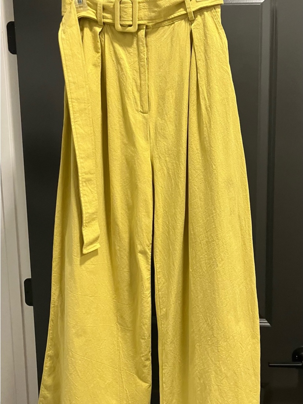 SHEIN Chic Green/Yellow Wide-Leg Pants with Belt